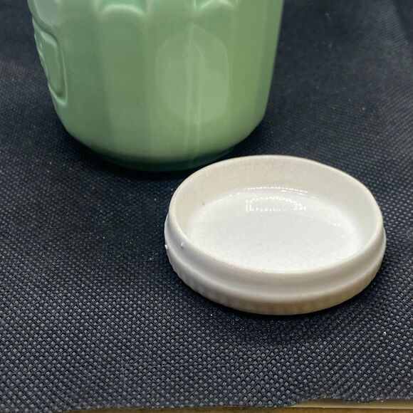 ceramic relish jar with lid and spoon green vintage style cute small retro kitch - Picture 5 of 12